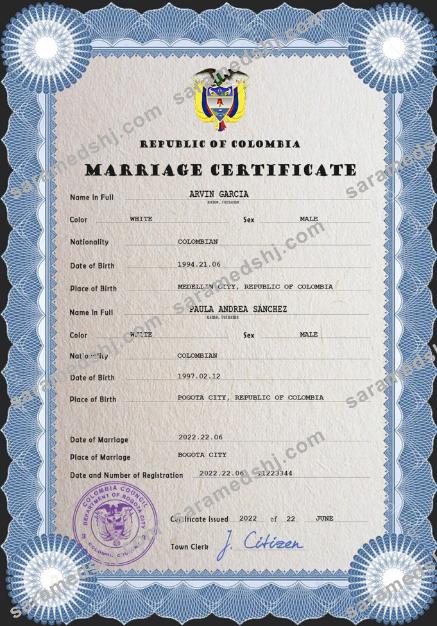 Colombia marriage certificate psd